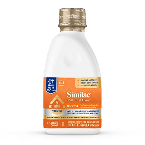 0070074681603 - SIMILAC 360 TOTAL CARE SENSITIVE INFANT FORMULA, WITH 5 HMO PREBIOTICS, FOR FUSSINESS & GAS DUE TO LACTOSE SENSITIVITY, NON-GMO, BABY FORMULA, READY-TO-FEED 32-FL-OZ BOTTLE (PACK OF 6)