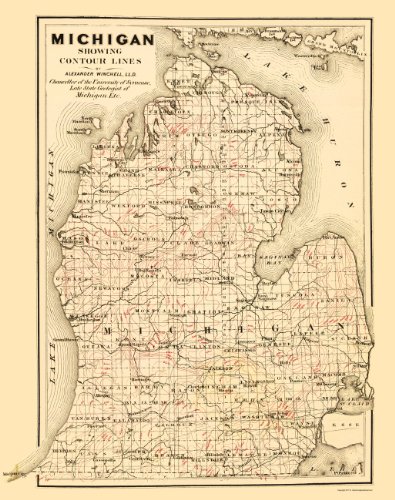 0700751626435 - OLD STATE MAPS - MICHIGAN LOWER PENINSULA (MI) BY TACKABURY 1873 - MATTE ART PAPER