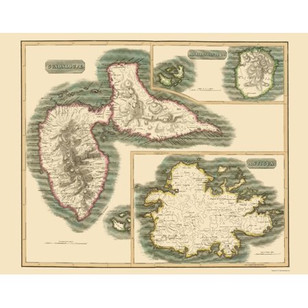 0700751672135 - OLD INTERNATIONAL MAPS - GUADELOUPE MARIE-GALANTE & ANTIGUA BY JOHN THOMSON 1815 - MATTE ART PAPER