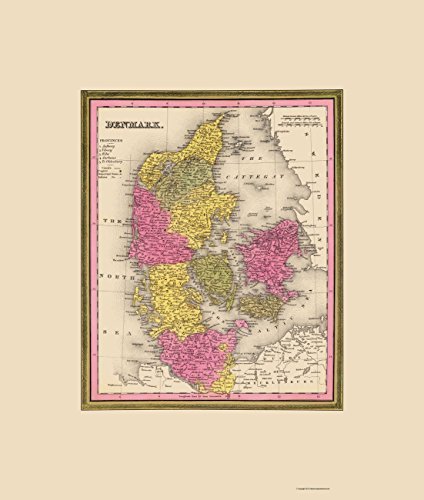 0700751834038 - OLD INTERNATIONAL MAPS - DENMARK BY MITCHELL 1846 - MATTE ART PAPER