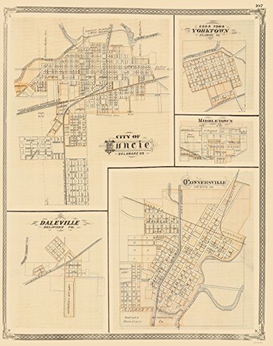 0700751847731 - HISTORIC CITY MAPS - MUNCIE/YORKTOWN/DALEVILLE/MIDDLETOWN INDIANA (IN) BY BASKIN 1876 - MATTE ART PAPER