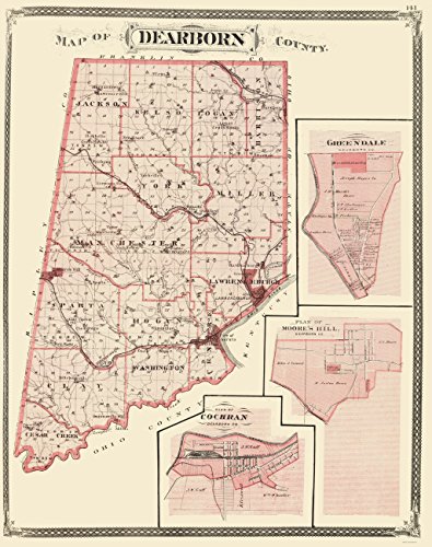 0700751851639 - OLD COUNTY MAPS - DEARBORN COUNTY INDIANA (IN) BY BASKIN FORESTER & CO 1876 - MATTE ART PAPER