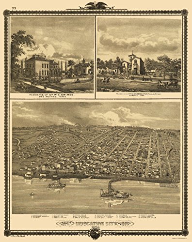 0700751890430 - OLD PANORAMIC MAPS - MUSCATINE CITY IOWA PANORAMIC (IA) BY ANDREAS ATLAS CO 1875 - MATTE ART PAPER