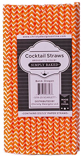 0700814244163 - CHRISTY DESIGNS SIMPLY BAKED PAPER COCKTAIL STRAW (PACK OF 25), TANGERINE CHEVRON