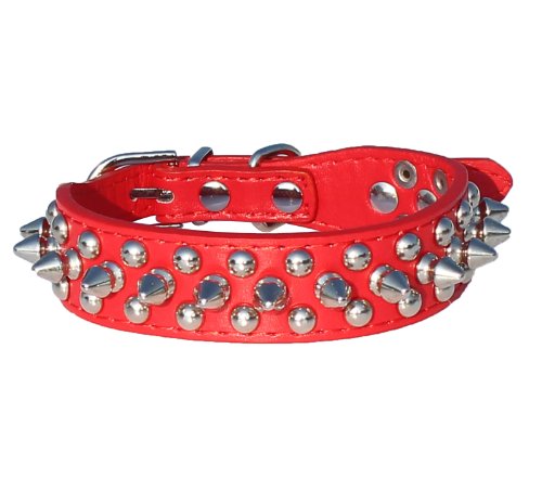 0700814655099 - GENERIC 11-13 LEATHER SPIKED STUDDED DOG COLLAR 7/8 WIDE FOR SMALL/X-SMALL BREEDS AND PUPPIES (RED, L: FOR NECK 11-13)