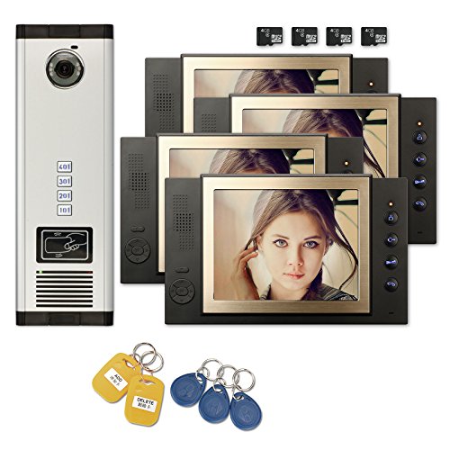 0700814942687 - GENERIC 8 INCH COLOR LCD VIDEO DOOR PHONE DOORBELL HOME ENTRY INTERCOM SYSTEM 4 MONITOR 1 CAMERA FOR 4 FAMILIES WITH RFID READER SD RECORDING NIGHT VISION 801 (BLACK)