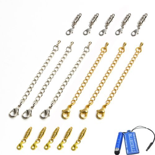 0700953649737 - BLUECELL PACK OF 16 GOLD AND SILVER TONE MAGNETIC LOBSTER CLASP AND CHAIN EXTENDER FOR JEWELRY NECKLACE