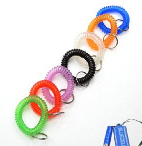 0700953663580 - BLUECELL PACK OF 7 ASSORTED COLOR PLASTIC WRIST COIL WRIST BAND KEY RING CHAIN FOR OUTDOOR SPORT