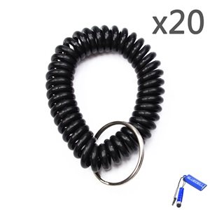 0700953664860 - BLUECELL PACK OF 20 PLASTIC WRIST COIL WRIST BAND KEY RING CHAIN FOR OUTDOOR SPORT (BLACK)