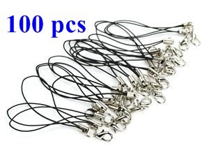 0700953666116 - COSMOS ® 100 PCS 3 INCHES BLACK COLOR CELLPHONE STRAP WITH SILVER COLOR TONE SPLIT RING AND LOBSTER CLASP