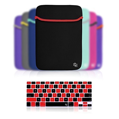 0700953670847 - CASE STAR ® NEOPRENE LAPTOP NOTEBOOK ULTRABOOK SLEEVE CASE FOR MACBOOK PRO AIR 13-INCH/13.3-INCH AND OTHER BRAND 13-INCH LAPTOP - HP DELL TOSHIBA ASUS SONY LENOVO SAMSUNG PLUS CHEVRON/CHECKERED PATTERN SILICONE KEYBOARD COVER SKIN (BLACK /RED SLEEVE WITH