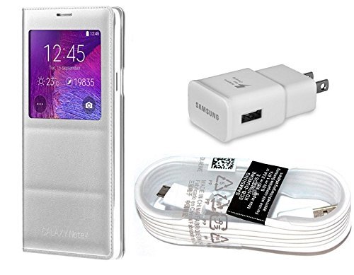 0700987761146 - SAMSUNG GALAXY NOTE 4 CASE S VIEW FLIP COVER FOLIO CASE WHITE WITH SAMSUNG NOTE 4 ADAPTIVE FAST CHARGING CHARGER RETAIL PACKING (MADE IN VIETNAM)