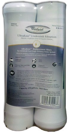 0700999883331 - WHIRLPOOL WHEEDF FITERS 1 & 2, ULTRAEASE REPLACEMENT FILTERS FOR WHED20 DUAL STAGE DRINKING WATER SYSTEM, INCLUDES REPLACEMENT BATTERY FOR EZ-CHANGE INDICATOR LIGHT (270 GALLONS, 1022 LITERS), FOR ULTRAEASE UNDERSINK FILTRATION WITH FAUCET