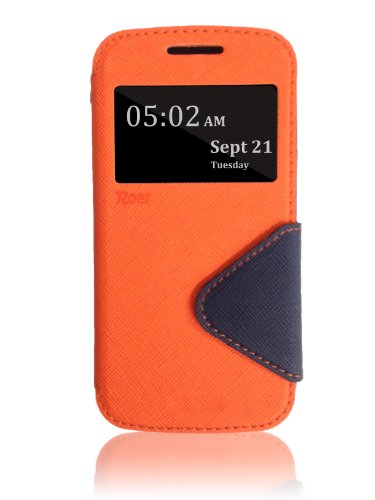 0701142341531 - ROAR- SUPER SLIM PU LEATHER/ DIARY WALLET VIEW CASE FOR SAMSUNG GALAXY EXPRESS 2 G3815, ORANGE/NAVY