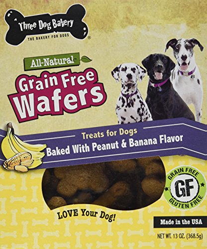 0701159200296 - THREE DOG BAKERY GRAIN FREE WAFER BAKED DOG TREAT, PEANUT AND BANANA, 13 OZ