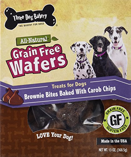 0701159200302 - THREE DOG BAKERY GRAIN FREE WAFER BAKED DOG TREAT, BROWNIE BITES WITH CAROB CHIPS, 13 OZ