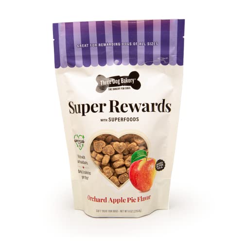 0701159200333 - THREE DOG BAKERY SOFT AND CHEWY SUPER REWARDS WITH SUPERFOODS DOG TREATS, ORCHARD APPLE PIE FLAVOR, PREMIUM TREATS FOR DOGS, 8 OUNCE RESEALABLE BAG
