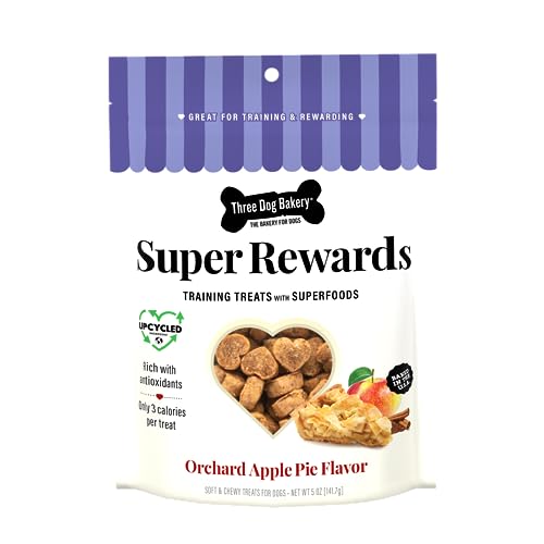 0701159201330 - THREE DOG BAKERY SOFT AND CHEWY SUPER REWARDS WITH SUPERFOODS DOG TREATS, LOW CALORIE DOG TRAINING TREATS FOR DOGS, ORCHARD APPLE PIE FLAVOR, 5 OUNCE RESEALABLE BAG