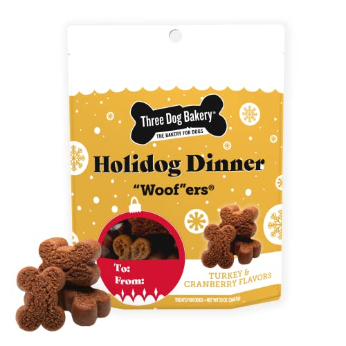 0701159209220 - THREE DOG BAKERY SOFT BAKED GRAIN FREE MEATY WOOFERS, HOLIDOG DINNER WITH TURKEY AND CRANBERRIES FLAVOR, PREMIUM TREATS FOR DOGS, 13 OUNCES EACH