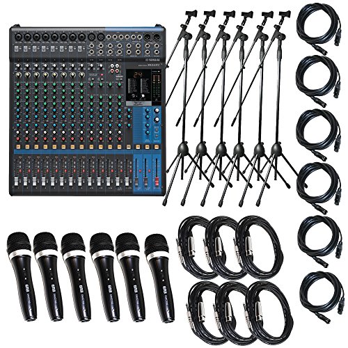 0701160341469 - YAMAHA PACKAGE BUNDLE: YAMAHA MG16XU 16-INPUT 6-BUS MIXER WITH EFFECTS + 6 MICROPHONE STAND + 6 EMB EMIC700 DYNAMIC UNDIRECTIONAL MICROPHONES W/ CABLES + 6 XLR XLARGE CABLES