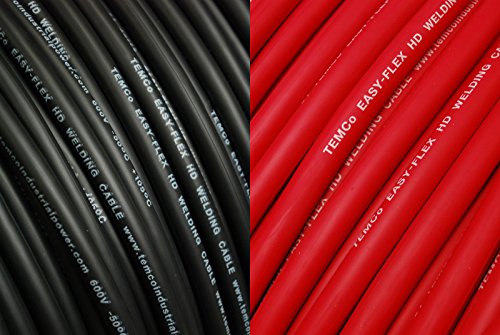 0701160899007 - TEMCO WC0054 - 100' (50' BLK, 50' RED) 1/0 GAUGE AWG WELDING LEAD & CAR BATTERY CABLE COPPER WIRE BLACK + RED | MADE IN USA
