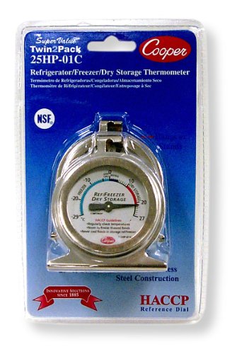 0070131025227 - COOPER-ATKINS 25HP-01C-2 BI-METAL REFRIGERATOR/FREEZER THERMOMETER WITH HACCP GUIDELINE, NSF CERTIFIED, -29/27°C TEMPERATURE RANGE (PACK OF 2)