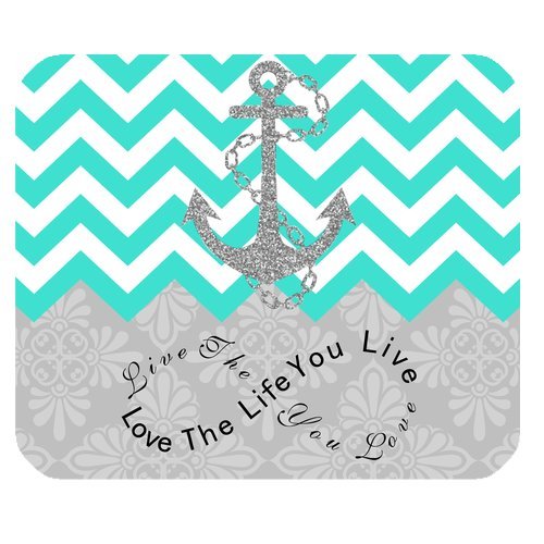0701314606116 - LIVE THE LIFE YOU LOVE, LOVE THE LIFE YOU LIVE GRAY ANCHOR TURQUOISE CHEVRON & EUROPEAN RETRO PATTERN UNIQUE COMPUTER MOUSE PAD