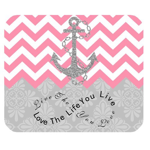 0701314606123 - LIVE THE LIFE YOU LOVE, LOVE THE LIFE YOU LIVE GRAY ANCHOR PINK CHEVRON & EUROPEAN RETRO PATTERN UNIQUE COMPUTER MOUSE PAD