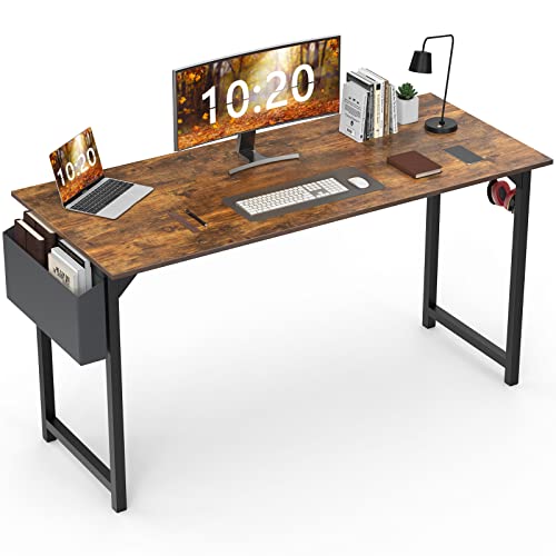 0701347519407 - COMPUTER DESK HOME OFFICE DESK 55 INCH WRITING DESKS SMALL SPACE DESK STUDY TABLE MODERN SIMPLE STYLE WORK TABLE WITH STORAGE BAG HEADPHONE HOOK WOODEN TABLETOP METAL FRAME FOR HOME, BEDROOM
