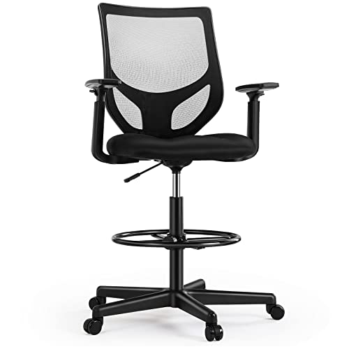 0701347519476 - MCQ DRAFTING CHAIR TALL OFFICE CHAIR FOR STANDING DESK ADJUSTABLE HEIGHT OFFICE DESK CHAIR WITH ADJUSTABLE ARMRESTS AND FOOT-RING FOR HOME OFFICE DRAFTING