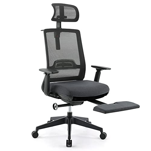0701347520427 - SWEETCRISPY OFFICE CHAIR ERGONOMIC WITH RETRACTABLE FOOTREST, LUMBAR SUPPORT, HIGH BACK MESH, 3D ARMREST & TILT FUNCTION FOR HOME BEDROOM, SIMPLE GREY