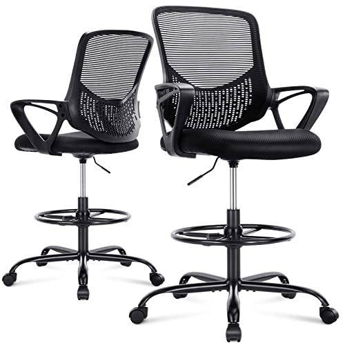 0701347520793 - DRAFTING CHAIR, TALL OFFICE CHAIR, STANDING DESK CHAIR, COUNTER HEIGHT OFFICE CHAIRS,HIGH ADJUSTABLE ERGONOMIC MESH COMPUTER TASK CHAIRS WITH LUMBAR SUPPORT, ARMRESTS AND FOOT-RING FOR BAR HEIGHT DESK