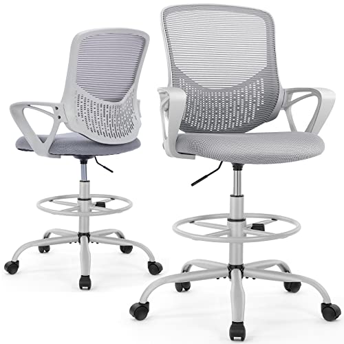 0701347520816 - DRAFTING CHAIR, TALL OFFICE CHAIR, STANDING DESK CHAIR, COUNTER HEIGHT OFFICE CHAIRS,HIGH ADJUSTABLE ERGONOMIC MESH COMPUTER TASK CHAIRS WITH LUMBAR SUPPORT, ARMRESTS AND FOOT-RING FOR BAR HEIGHT DESK