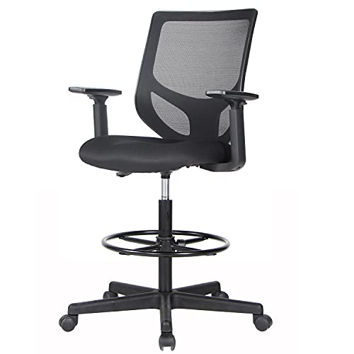 0701347520823 - DRAFTING CHAIR, TALL OFFICE CHAIR FOR STANDING DESK, TALL DESK CHAIR WITH ADJUSTABLE FOOT RING AND ARMRESTS, ERGONOMIC COMPUTER MESH CHAIR WITH LUMBAR SUPPORT AND ADJUSTABLE HEIGHT, BLACK