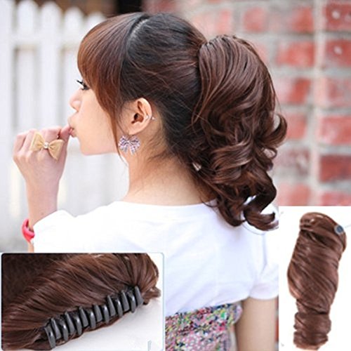 0701470584259 - WEKSI WOMENS HAIRPIECES WAVE CURLY HAIR PIECES WIGS CLIP ON CLAW HAIR EXTENSIONS WAVY PONYTAIL (LIGHT BROWN)