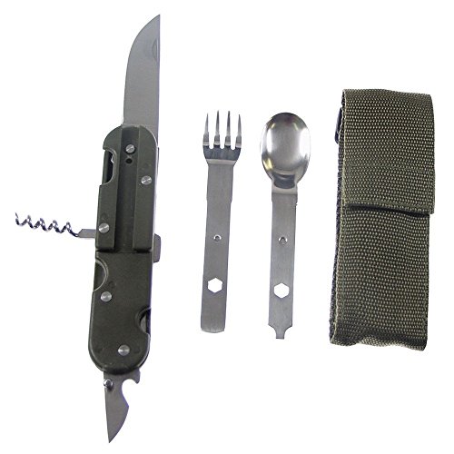 0701470614710 - OURDOOR DINNING CAMPING CUTLERY CAMPING FORK/FOLDING KNIFE/SPOON SET + NYLON POUCH
