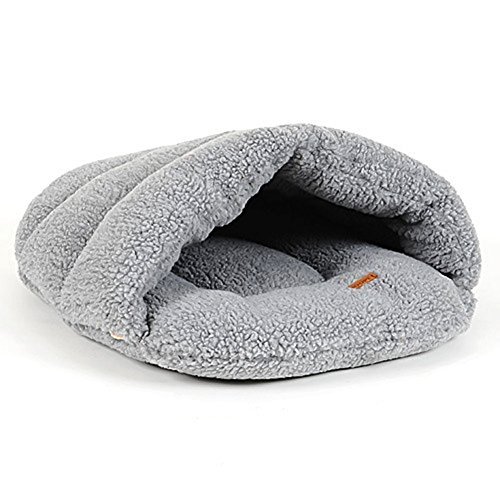 0701470913424 - WEKSI WARM SLIPPER SHAPEHALF COVERED PET BED CAT PUPPY DOG SLEEPING BAG WASHABLE REMOVABLE DESIGN(BROWN, GRAY; S,M) (GRAY, M)