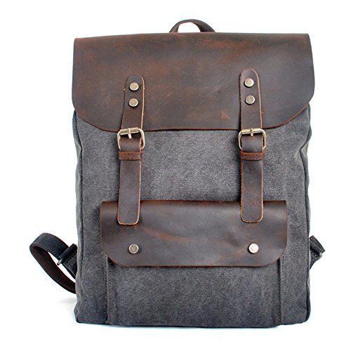 0701485116513 - G-LIFE MEN CRAZY HORSE LEATHER BACKPACK CANVAS CASUAL DAYPACK COLLEGE SCHOOL BAG
