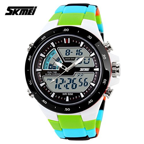 0701552152925 - CASUAL SPORTS WATCHES COLORFUL BAND 50M WATERPROOF LIGHT DIGITAL WHITE GREEN