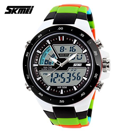 0701552176495 - CASUAL SPORTS WATCHES COLORFUL BAND 50M WATERPROOF LIGHT DIGITAL WHITE BLACK