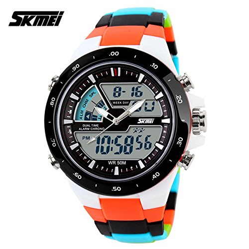 0701552234843 - CASUAL SPORTS WATCHES COLORFUL BAND 50M WATERPROOF LIGHT DIGITAL WHITE ORANGE
