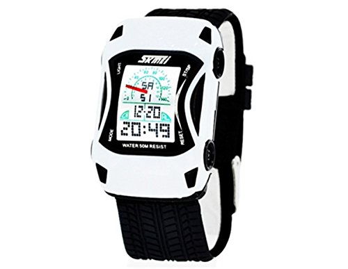 0701552304553 - WATER RESISTANT DIGITAL LAMBORGHINI SHAPED SPORTS WATCH WITH SILICONE STRAP (WHITE)