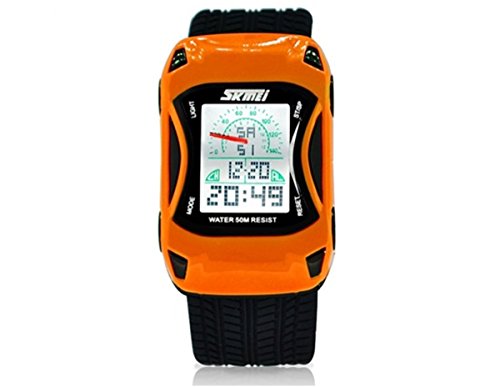 0701552317317 - WATER RESISTANT DIGITAL LAMBORGHINI SHAPED SPORTS WATCH WITH SILICONE STRAP (ORANGE)
