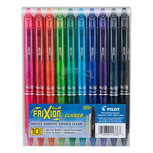 0701607329241 - PILOT FRIXION CLICKER ERASABLE, REFILLABLE & RETRACTABLE GEL INK PENS, FINE POINT, ASSORTED COLOR INKS, 10-PACK POUCH