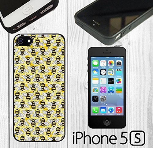 0701622039118 - CUTE BEES PATTERN HONEYCOMB CUSTOM MADE CASE/COVER/SKIN FOR IPHONE 5/5S - BLACK - RUBBER CASE ( SHIP FROM CA)