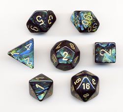 0701630992320 - POLYHEDRAL 7-DIE SCARAB CHESSEX DICE SET - JADE WITH GOLD CHX-27415