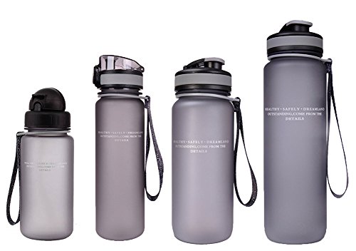 0701772766582 - WATERFLY FAMILY PACK WATER BOTTLES 14 17 24 32 OZ / OUNCE BPA FREE USA TTITAN MATERIAL WIDE MOUSE CUPS HYDRATION FILTRATION FOR DAD MUM CHILD AND BABY(PACK OF 4) (YZH-ALL-BLACK)