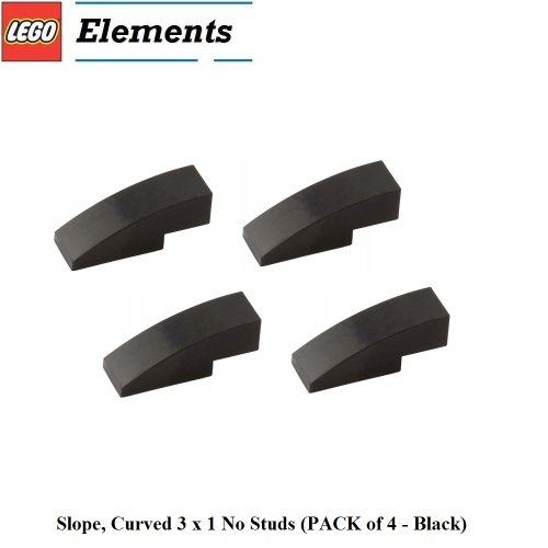 0701806838926 - PARTS: SLOPE, CURVED 3 X 1 NO STUDS (PACK OF 4 - BLACK)