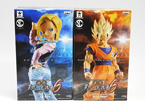 0701806909541 - DRAGON BALL SUPER SCULTURES BIG 6 SET OF 2 SUPER SAIYAN 2 GOKU & ANDROID 18 H ABOUT 6.5 INCH