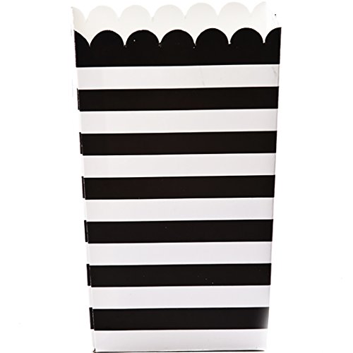 0701807938236 - SIMPLY BAKED PAPER POPCORN BOX, SMALL, BLACK & WHITE STRIPE, 6-PACK